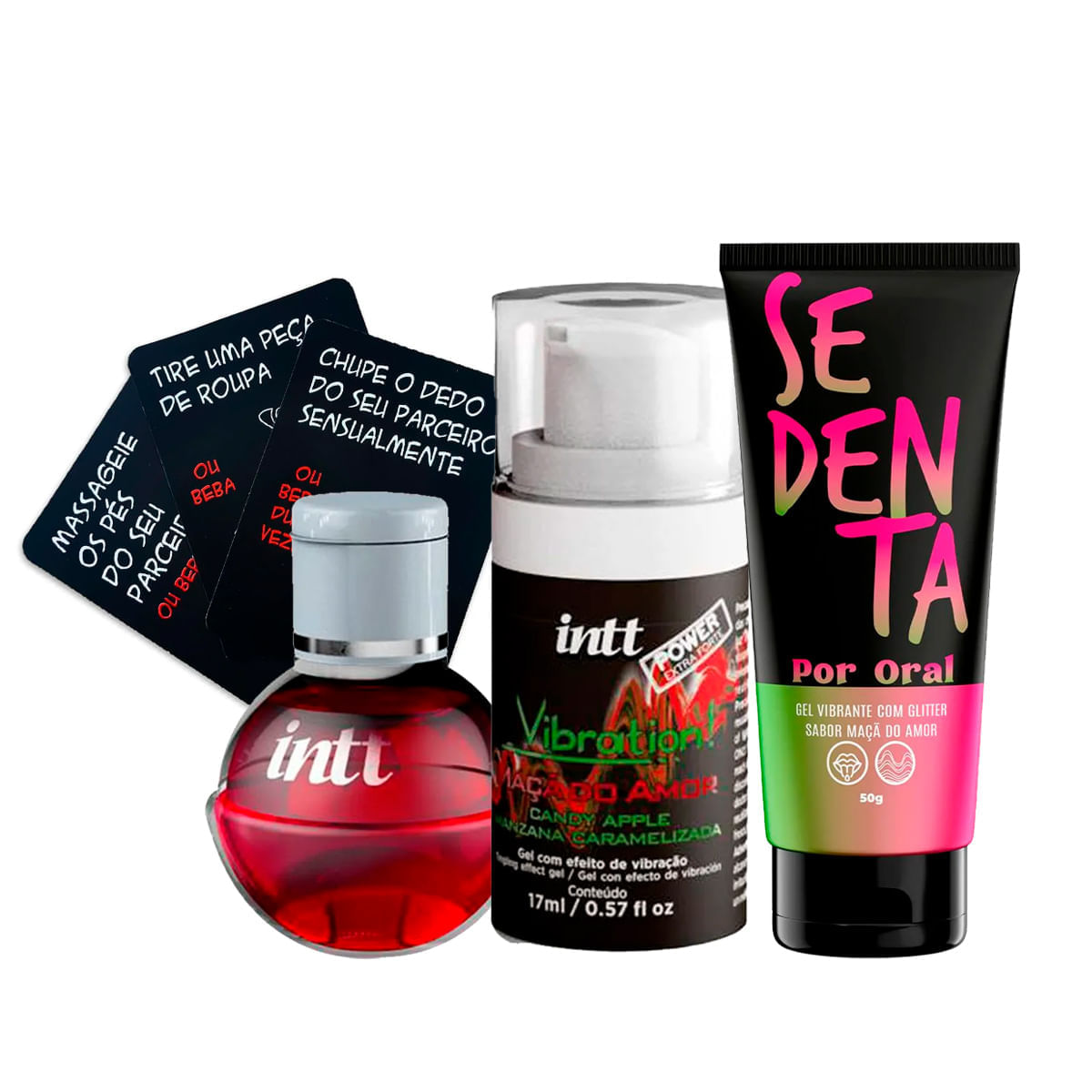 Kit com Vibration Gel Excitante Fruit Sexy Gel Beijável Sedenta Por Oral e Desejos e Drinks Jogo de