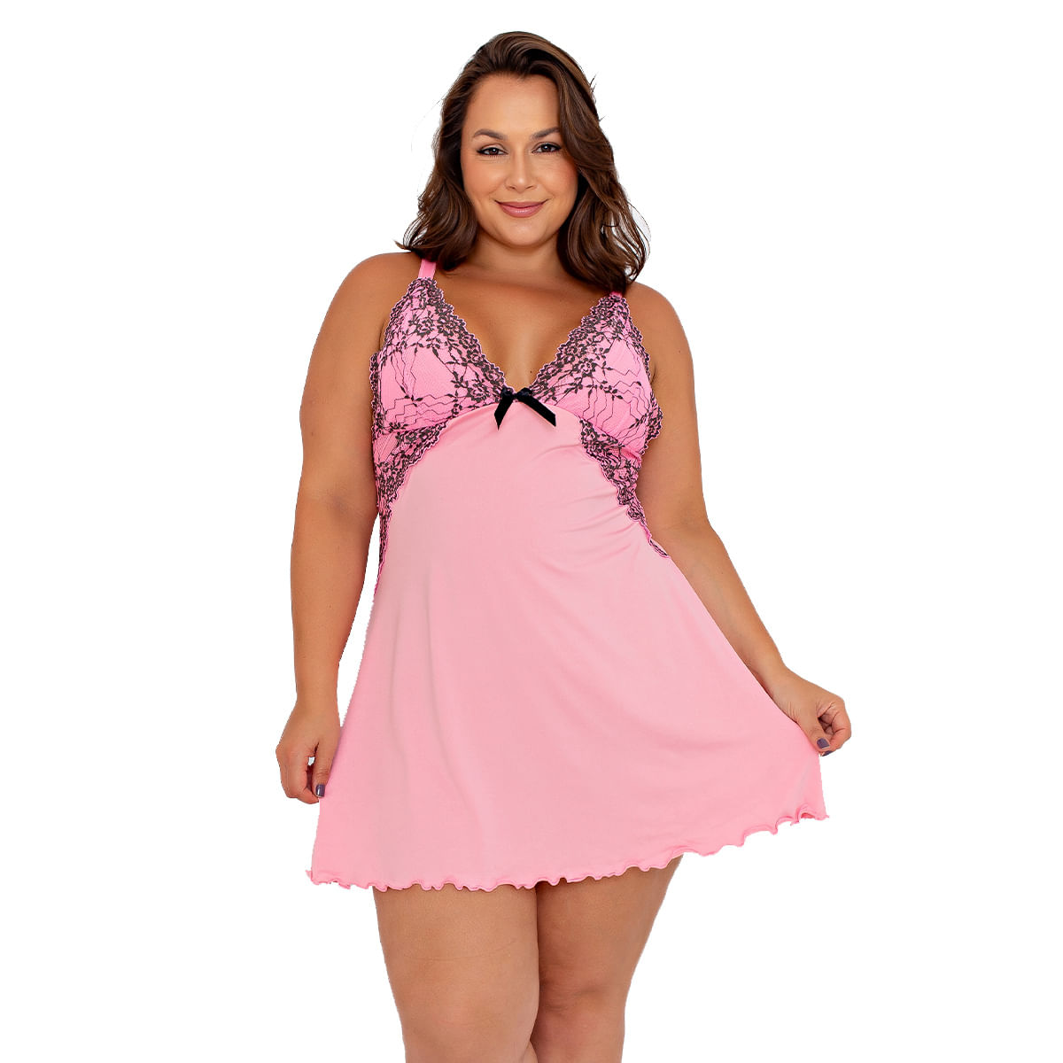 Camisola Plus Size Bicolor com Lacinho Patitex Camisola Plus Size Bicolor com Lacinho Patitex