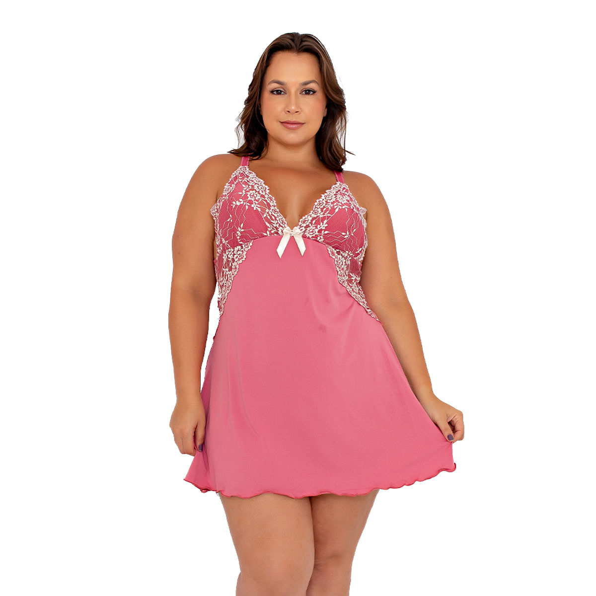 Camisola Plus Size Bicolor com Lacinho Patitex