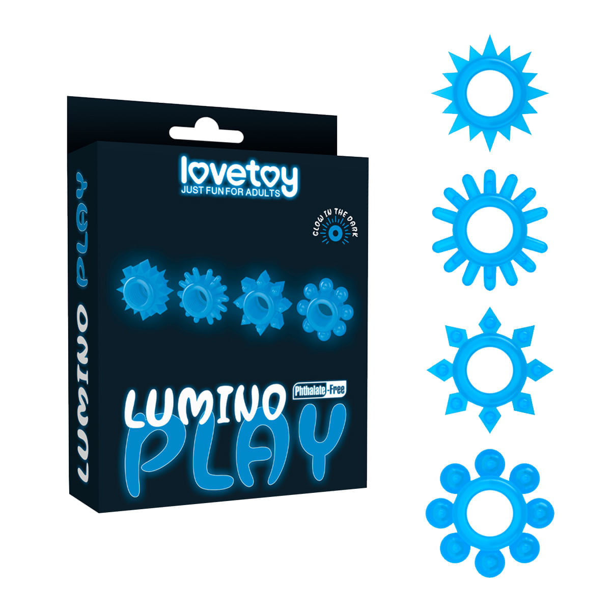 Lovetoy Lumino Play Penis Ring Kit com 4 Anéis Penianos Vip Mix