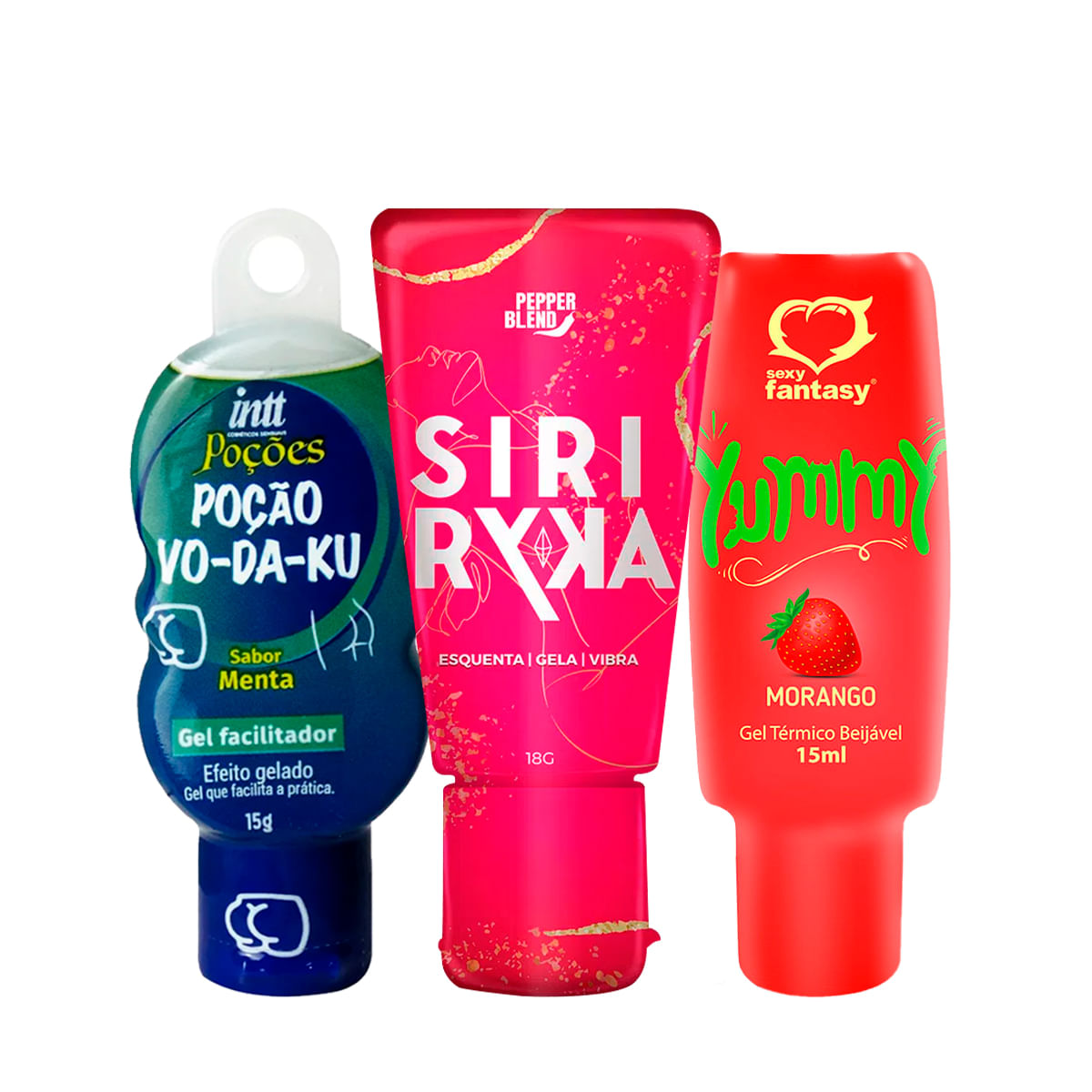 Kit com Vo-Da-Ku Gel Facilitador Yummy Gel Térmico e Siri Ryka Gel Comestível