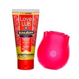 Duplinha com Love Lub Bubbalove e Estimulador de Clitóris em Formato de Rosa