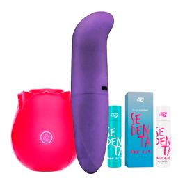 Kit com Vibrador ponto G Estimulador de Clitóris em Formato de Rosa e Sedenta Por 69