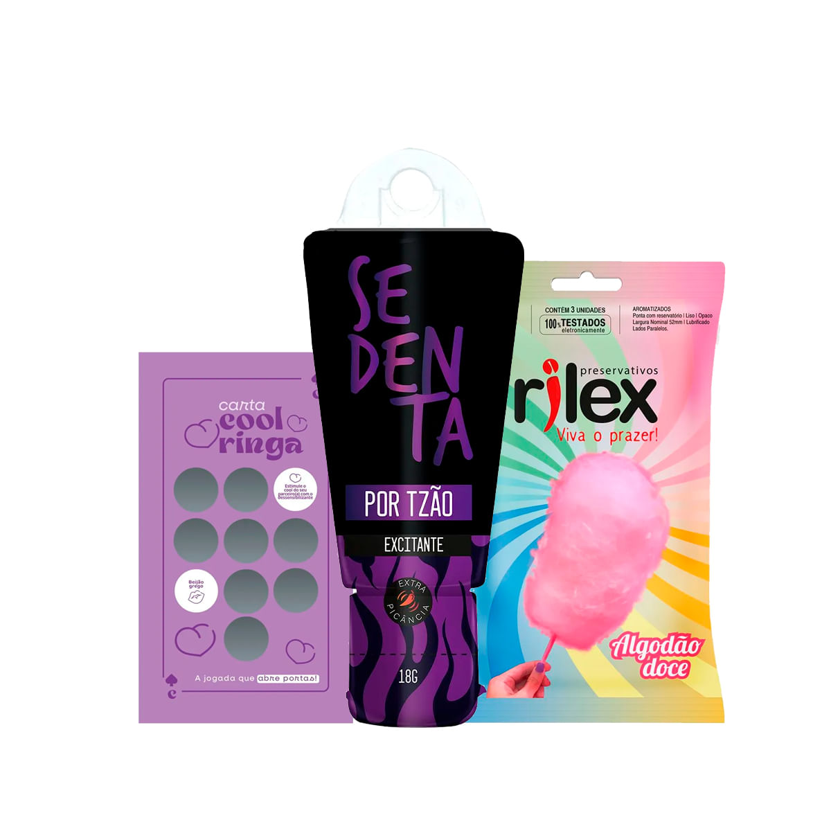 Kit com Sedenta por Tesão Preservativo Lubrificado com Aroma e Raspadinha Carta CoolRinga