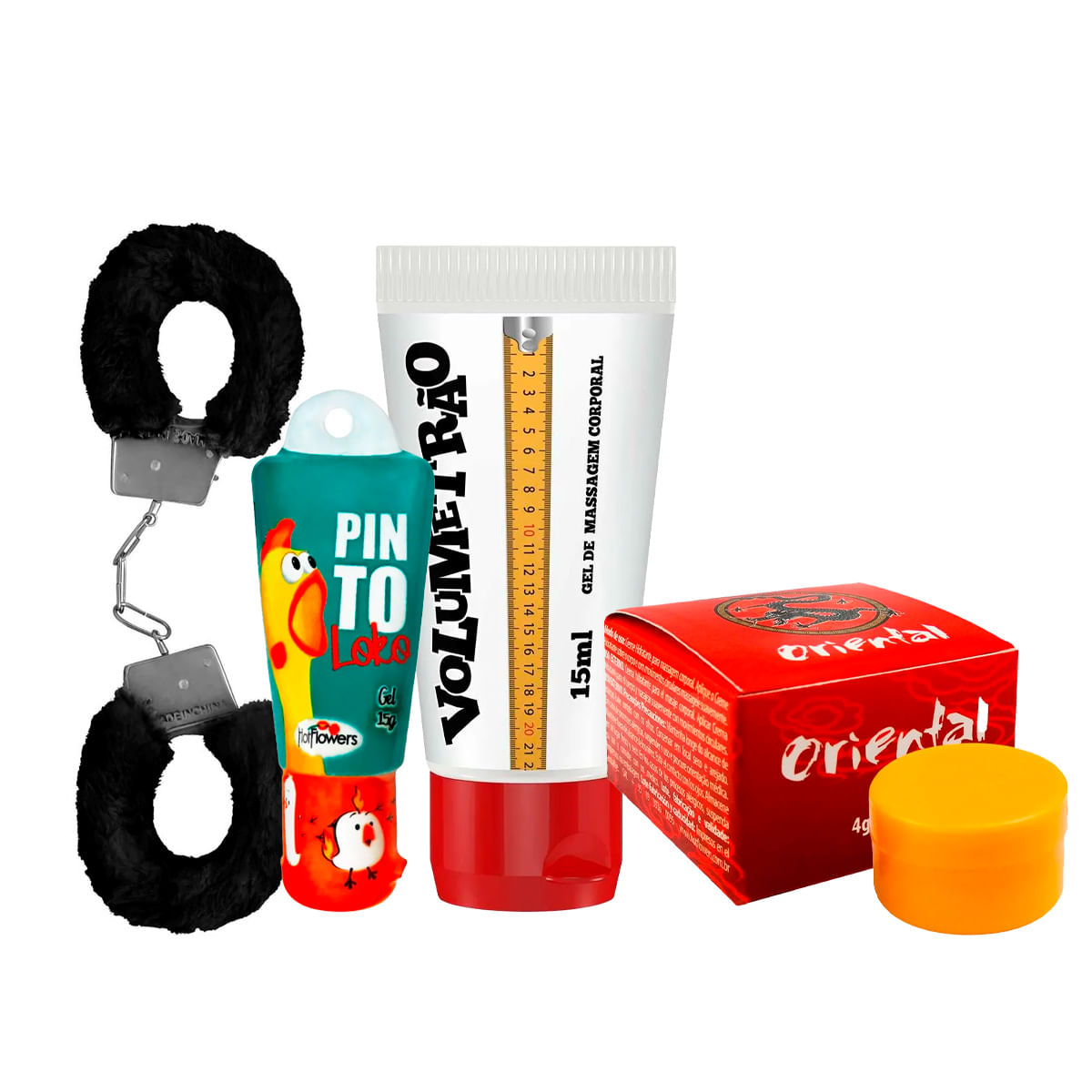 Kit com Volumetrão Gel Vasodilatador Pomada Oriental Pinto Loko e Algema Fur Love Cuffs