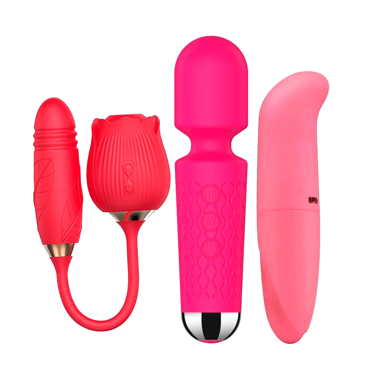 Kit com Mini Toy Vibrador Varinha Mágica Vibrador Ponto G e Sophie Vibrador Formato de Rosa