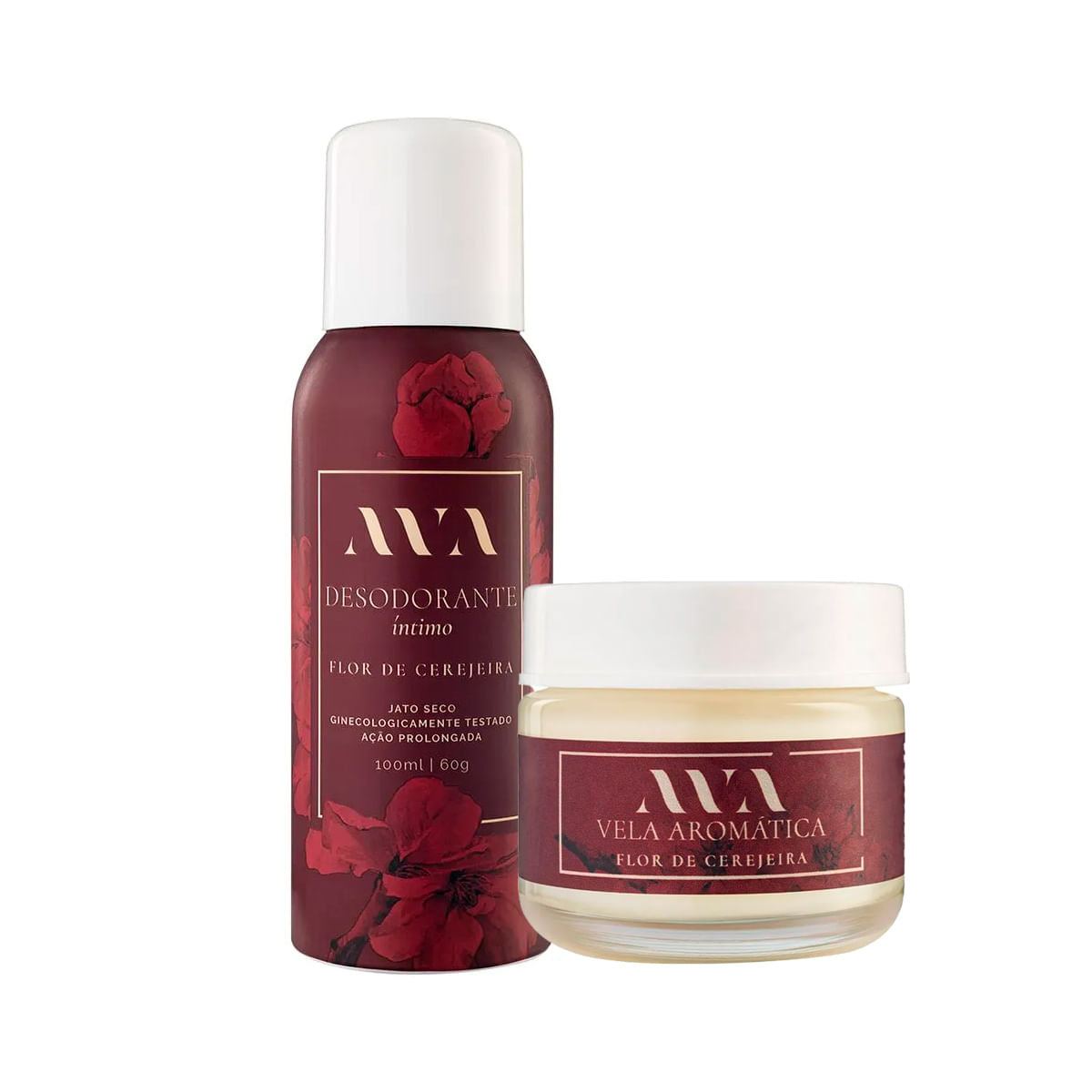 Duplinha com Desodorante Íntimo e Vela Aromática com Aroma de Flor de Cerejeira