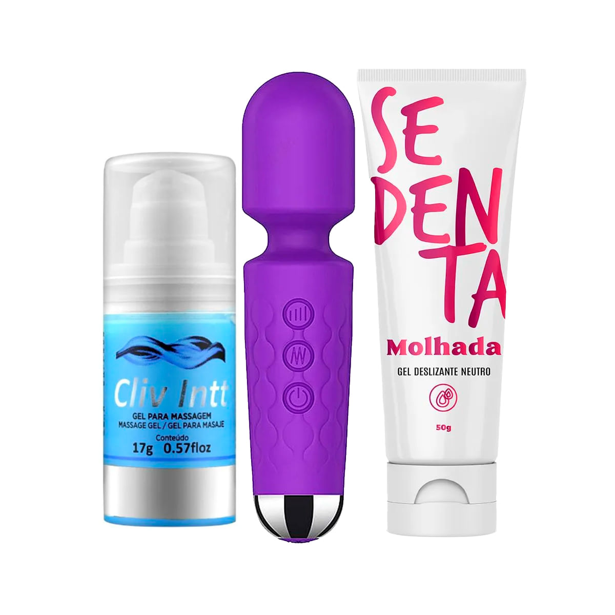 Kit com Mini Varinha Mágica Cliv Intt Dessensibilizante Anal e Sedenta Molhada Gel Deslizante Neutro
