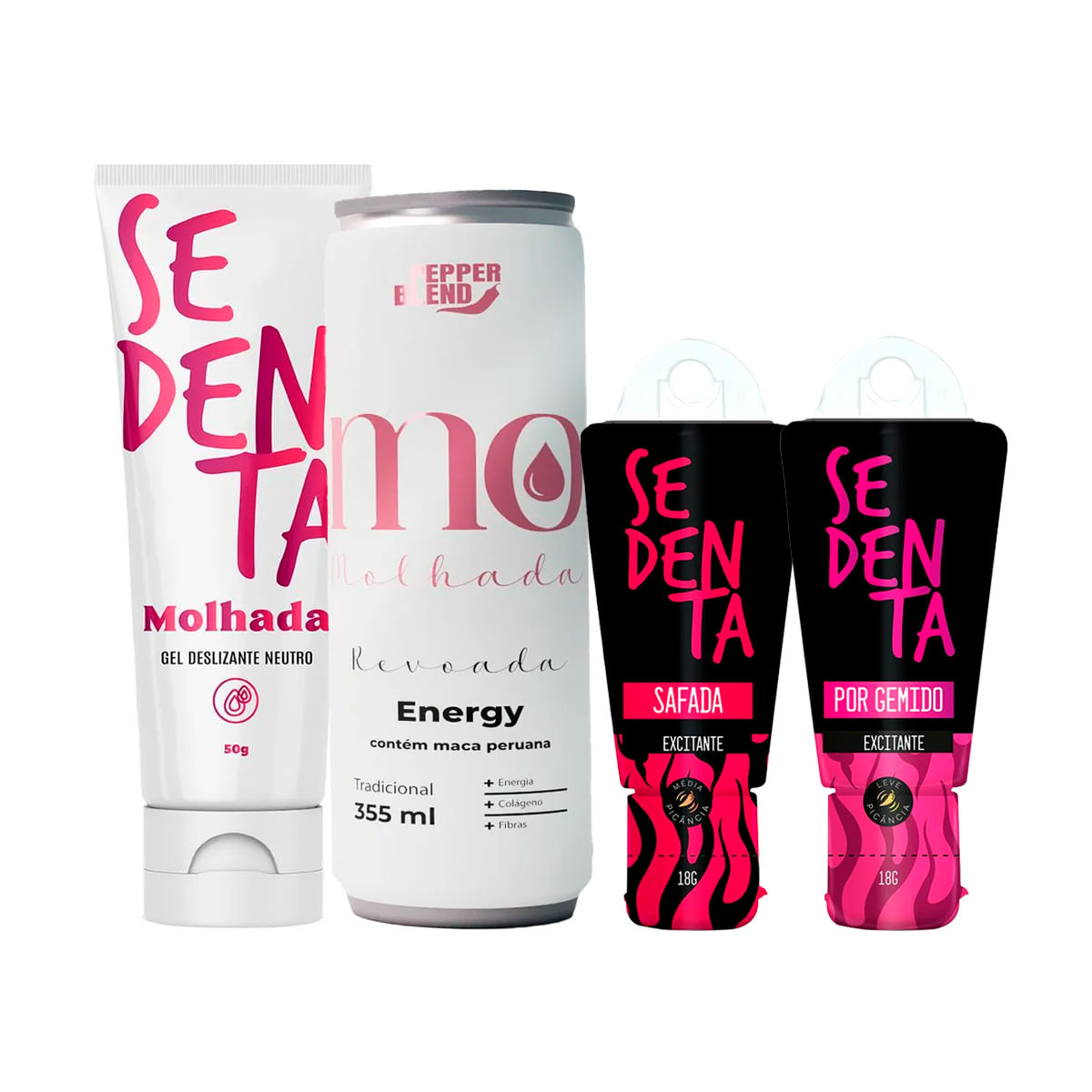 Kit com Energético Revoada Gel Sedenta Molhada Sedenta Safada e Sedenta por Gemido