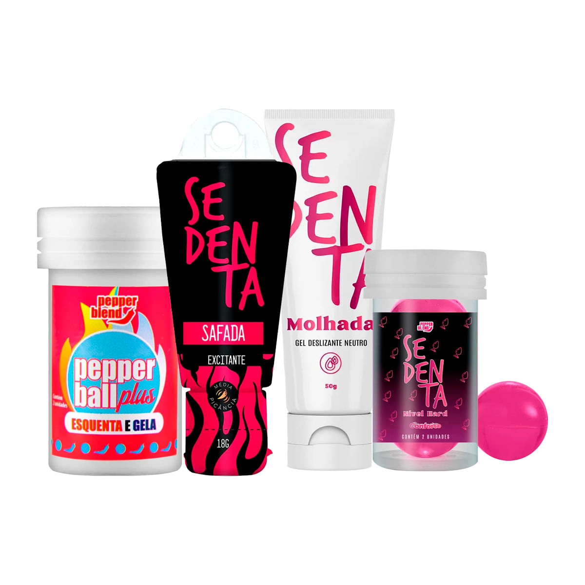 Kit com Pepper Ball Plus Esquenta e Esfria Sedenta Safada Sedenta Molhada e Pepper Ball Sedenta Níve