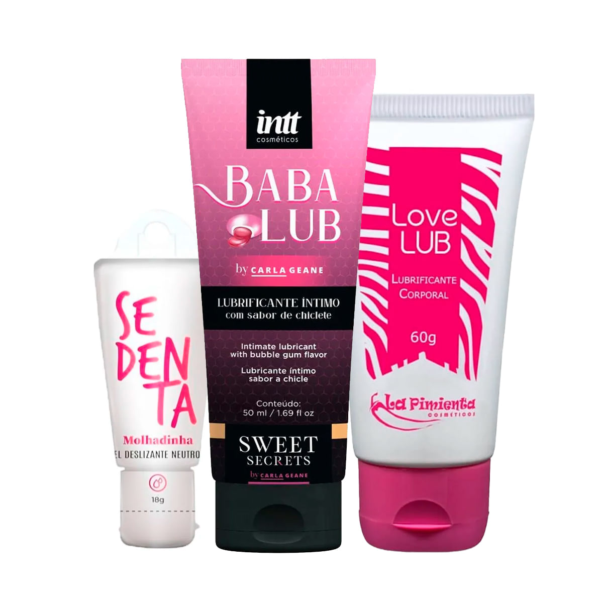Kit com Babalub Lubrificante Beijável Sedenta Molhadinha e Love Lub Lubrificante Corporal Neutro