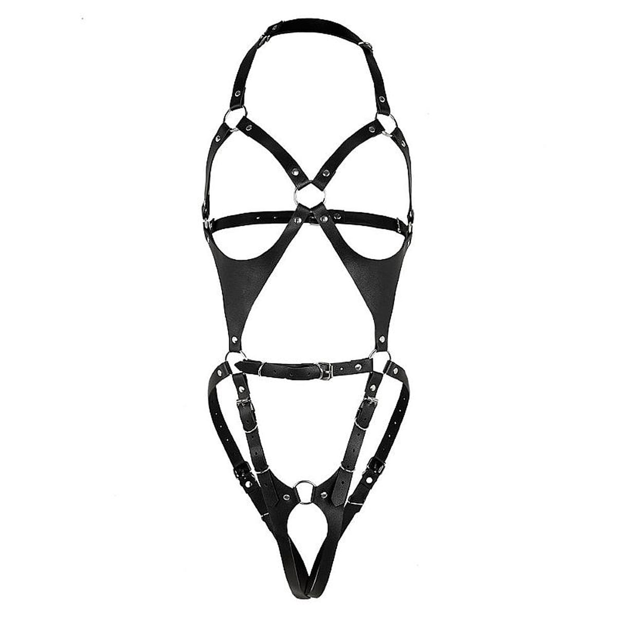 Harness Corporal Estruturado em Couro com Argolas Metálicas e Fivela Sexy Import
