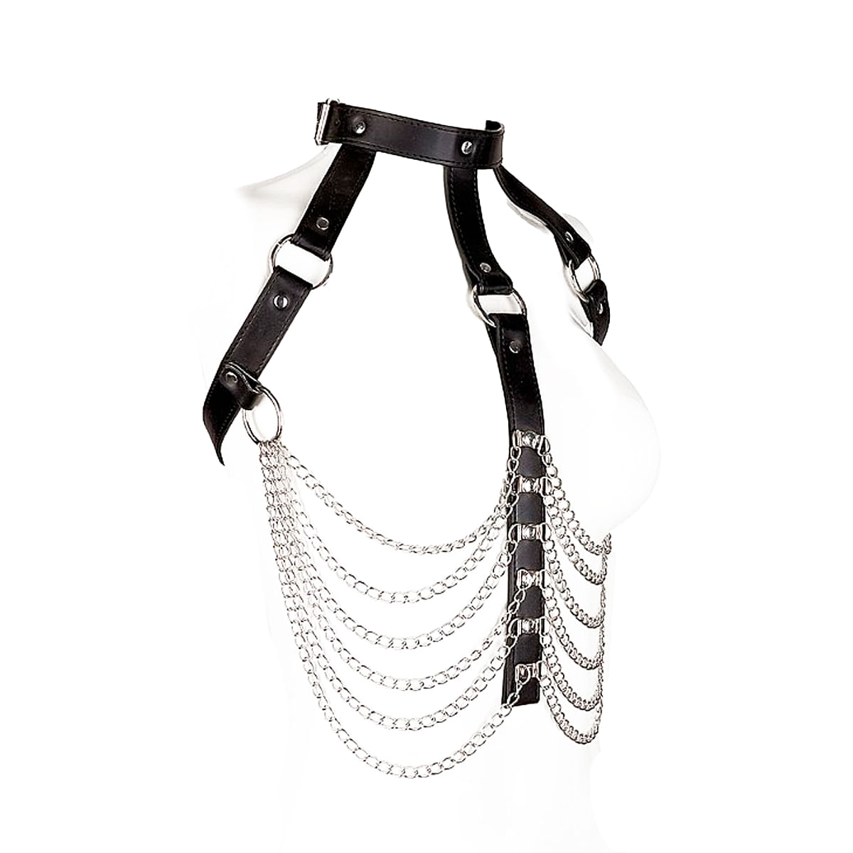 Harness Corporal com Contorno de Cintura e de Busto com Correntes e Tiras de Couro Sexy Import