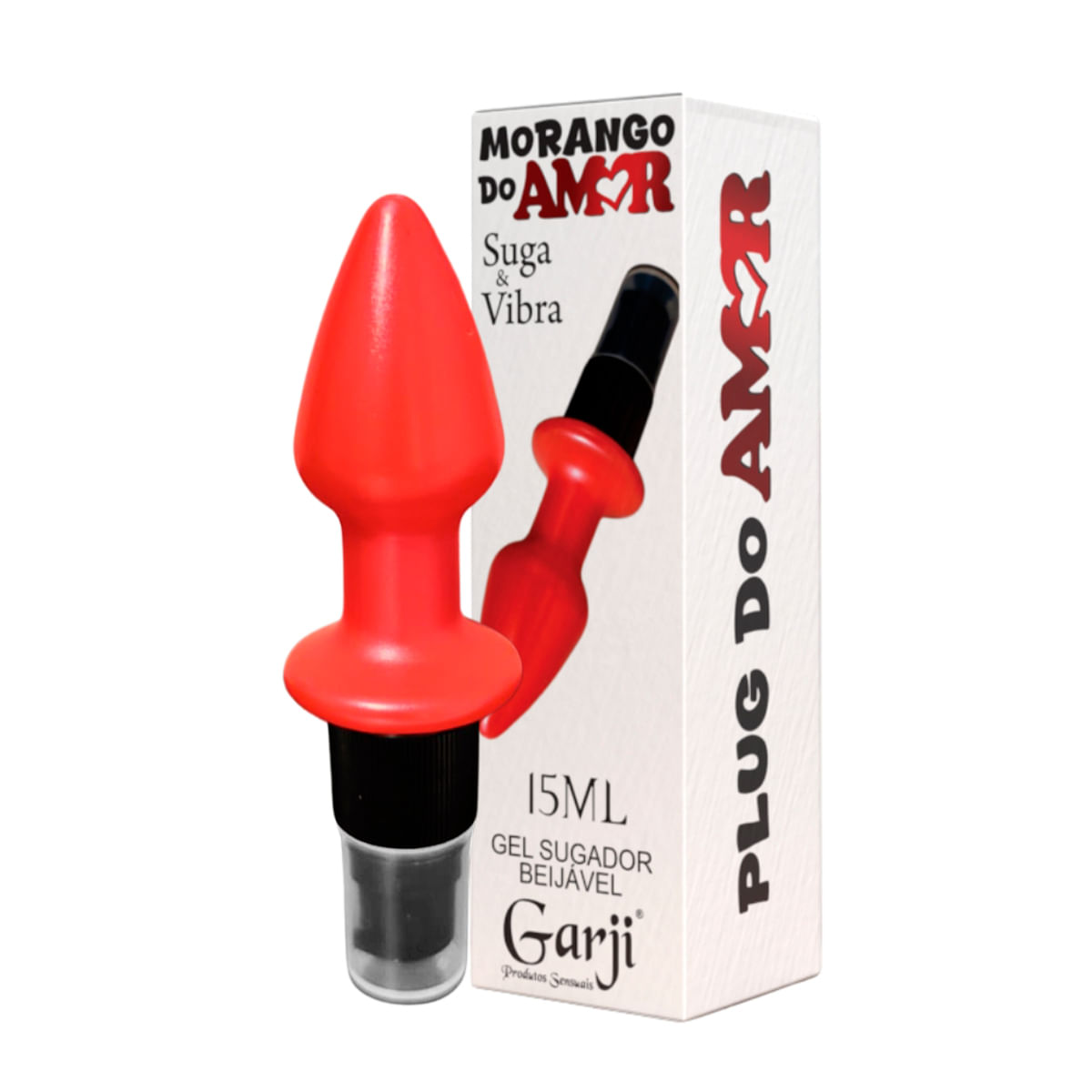 Plug Morango do Amor e Gel Sugador Beijável que Vibra 15ml Garji