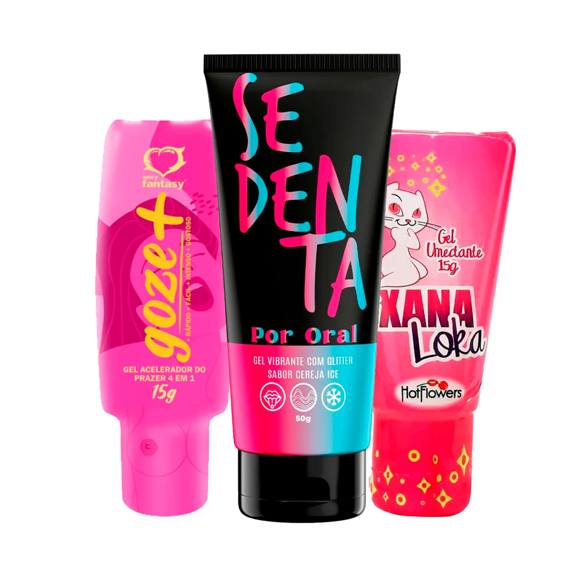 Kit com Goze + Acelerador do Prazer Sedenta Por Oral e Xana Loka Gel Excitante Feminino