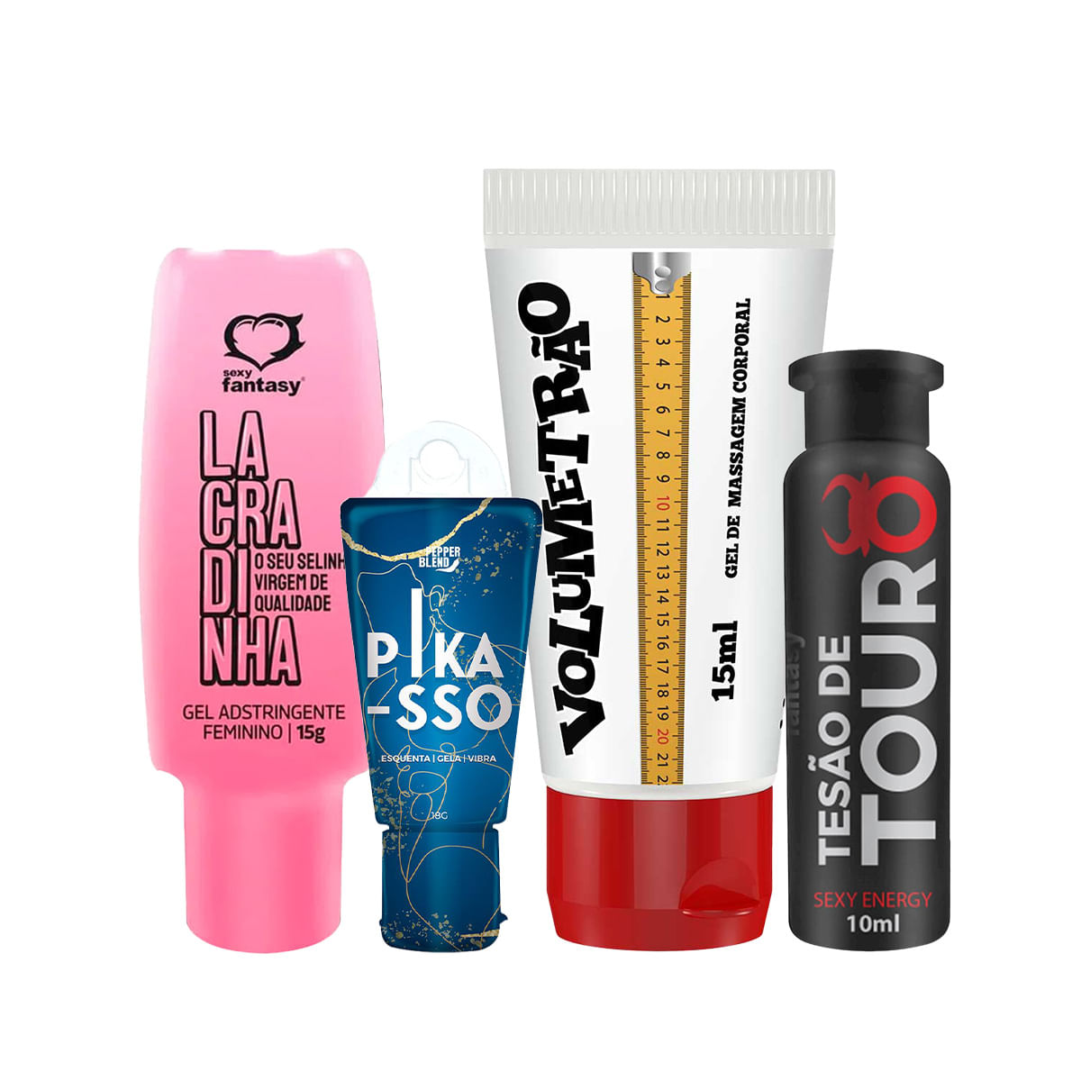 Kit com Adstringente Lacradinha Pikasso Gel Comestível Volumetrão e Tesão de Touro Afrodisíaco