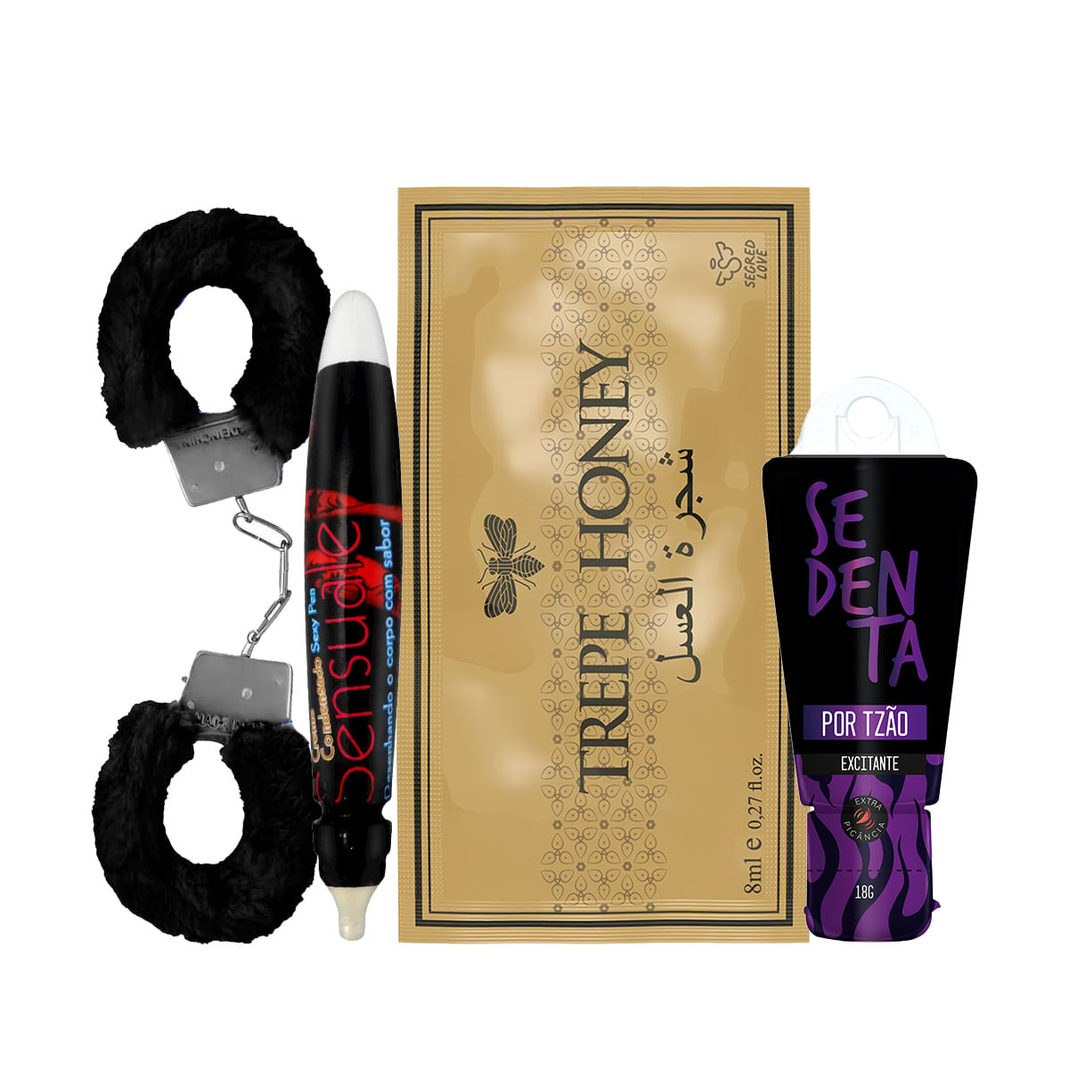 Kit com Sedenta por Tesão Caneta Sensuale Trepe Honey Estimulante Sexual e  Algema MyCuff