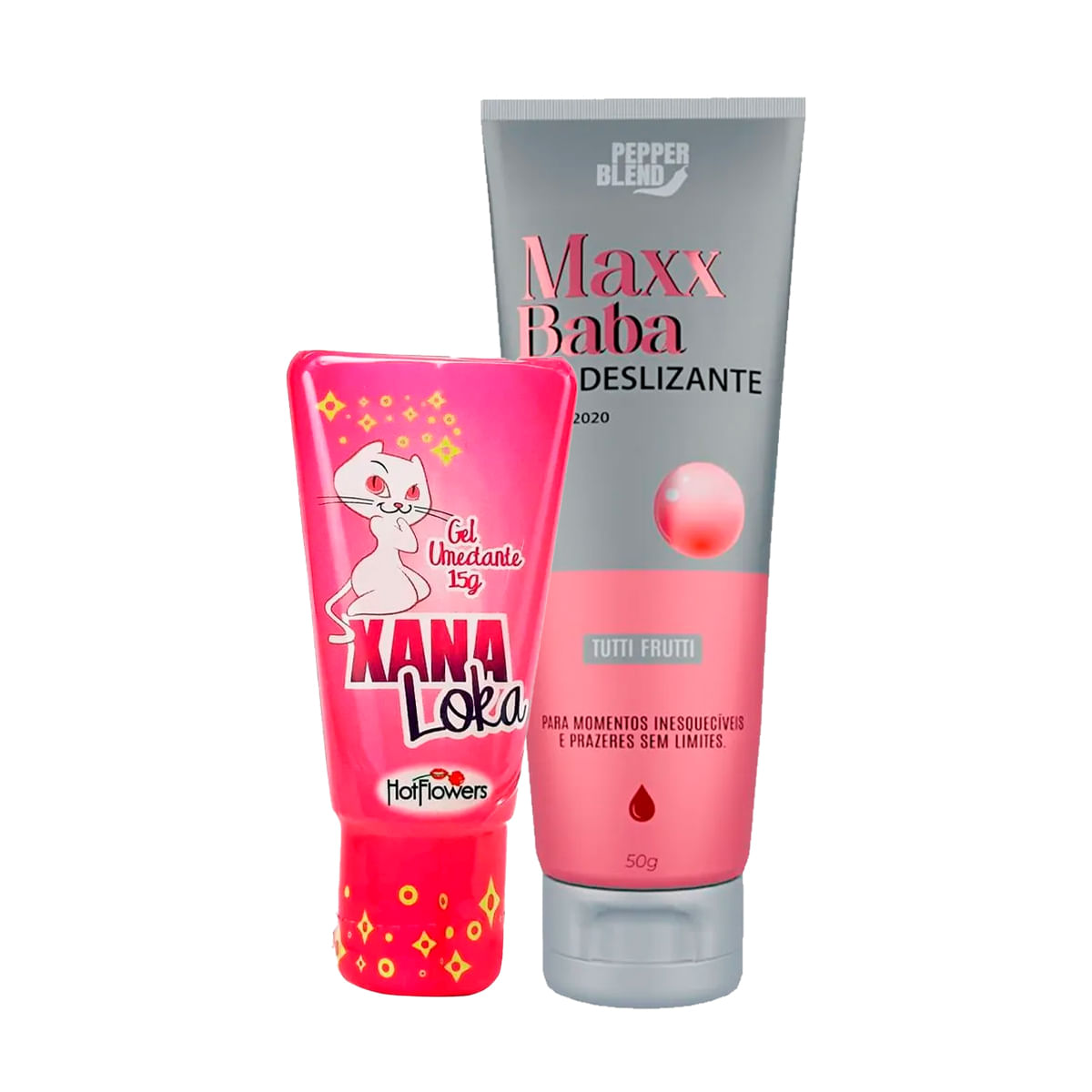 Duplinha com Xana Loka Excitante Feminino e Maxx Baba Lubrificante Gel Deslizante à Base de Água