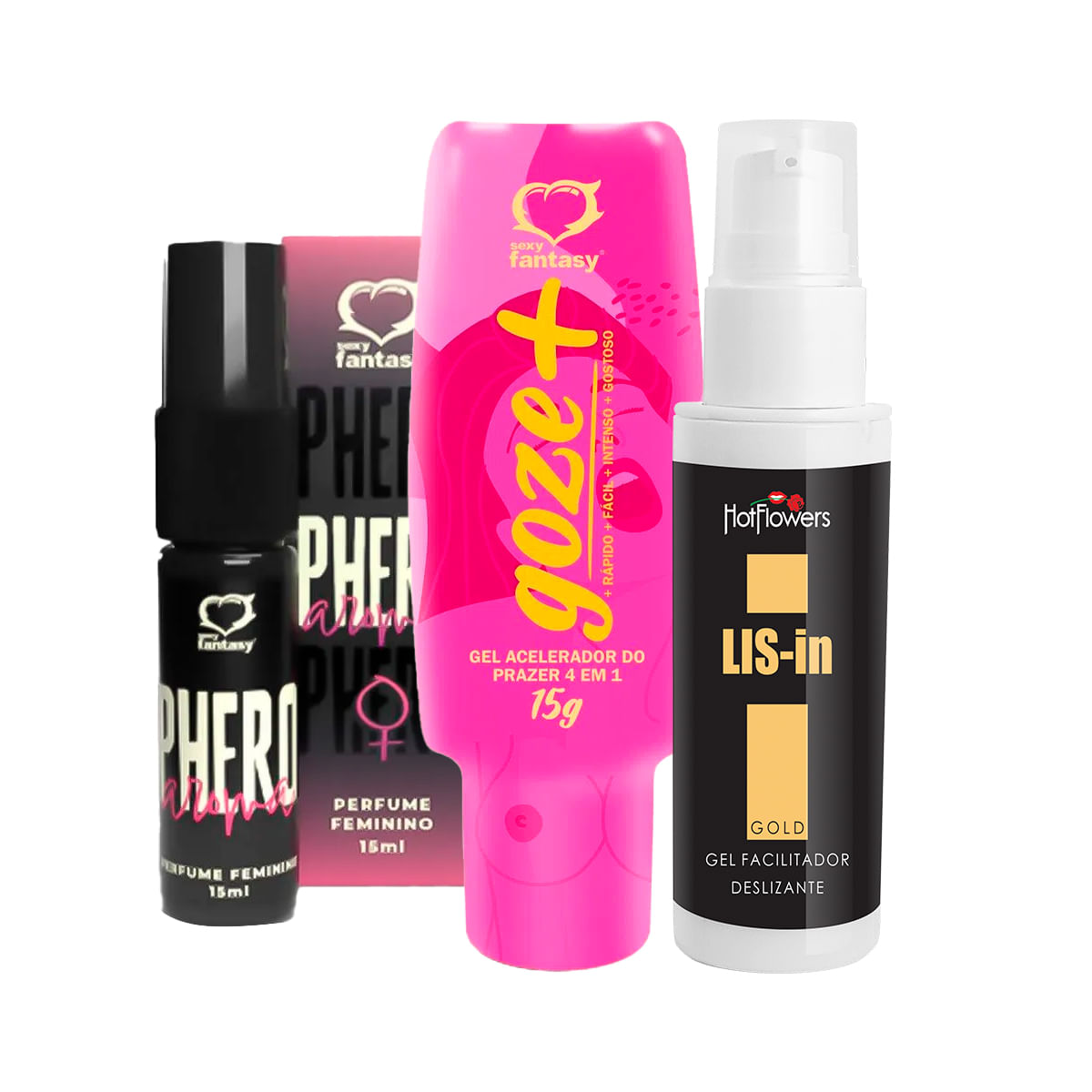 Kit Perfume Phero Feminino Goze + Gel Acelerador e Dessensibilizante Anal LIS-In