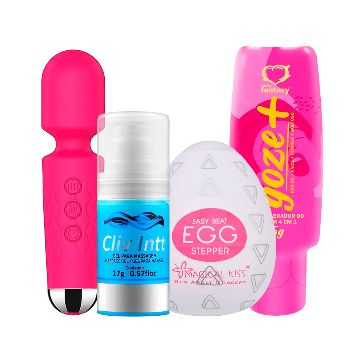 Kit com Mini Varinha Mágica Dessensibilizante Cliv Intt Masturbador Masculino Egg Stepper e Goze +