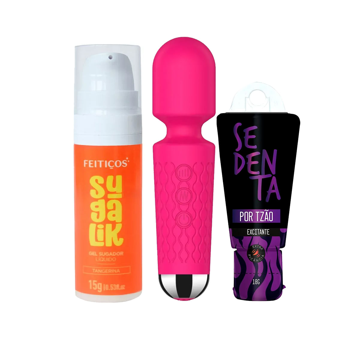 Kit com Sugalik Sugador Líquido Sedenta por Tesão Excitante e Mini Toy Vibrador Varinha Mágica