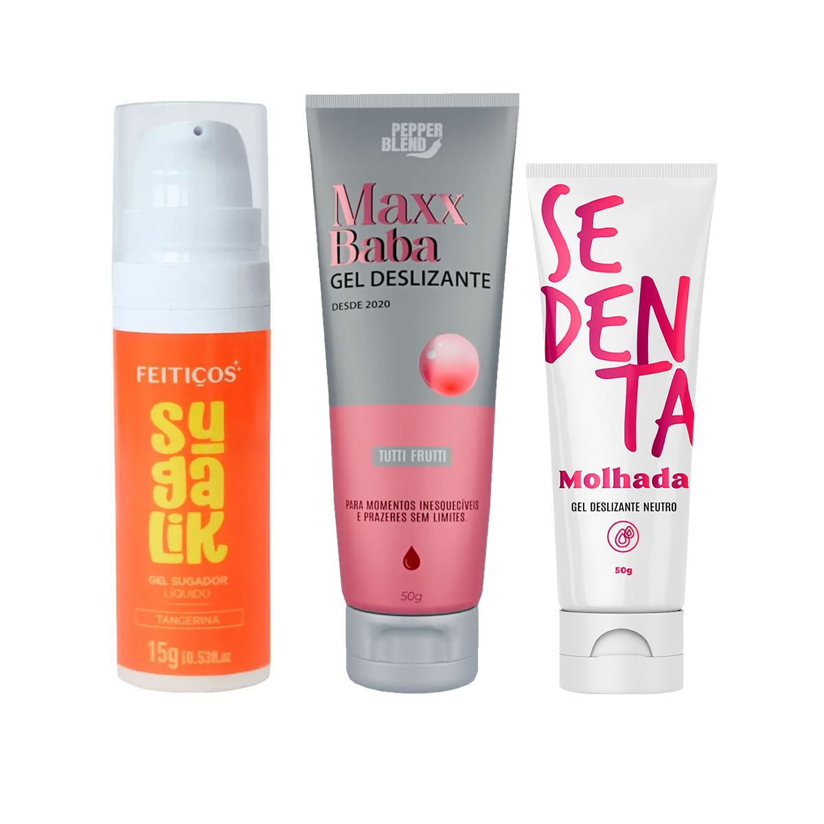 Kit com Sugalik Sugador Líquido Sedenta Molhada Gel Deslizante Neutro e Lubrificante Maxx Baba