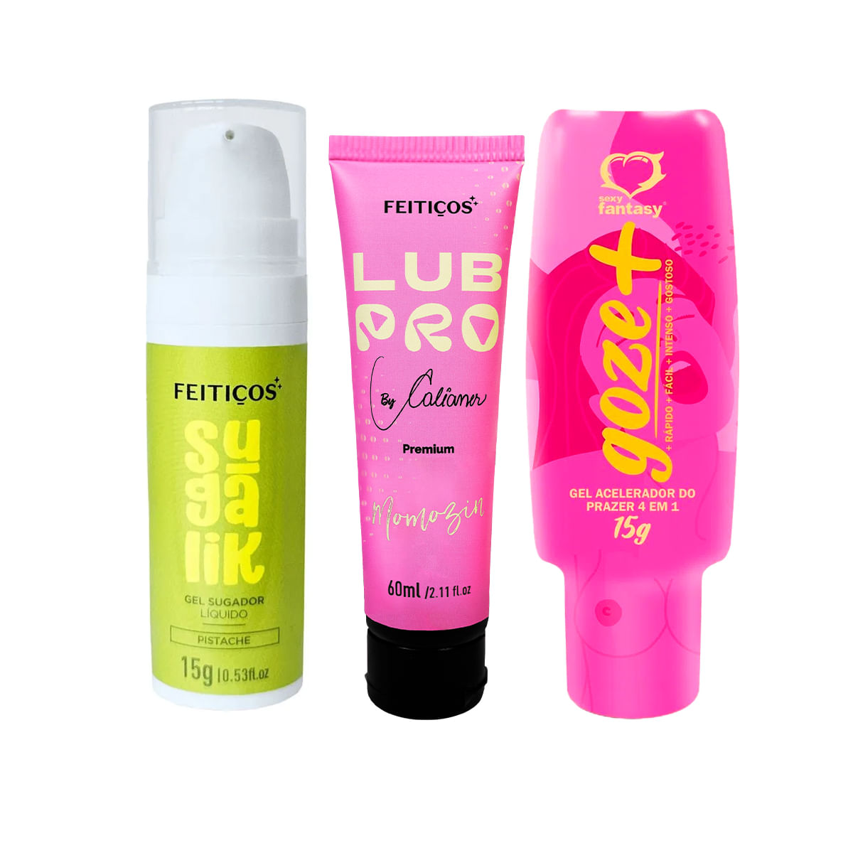 Kit com Sugalik Sugador Líquido Lubrificante LubPro Momozin e Goze + Gel Acelerador do Prazer