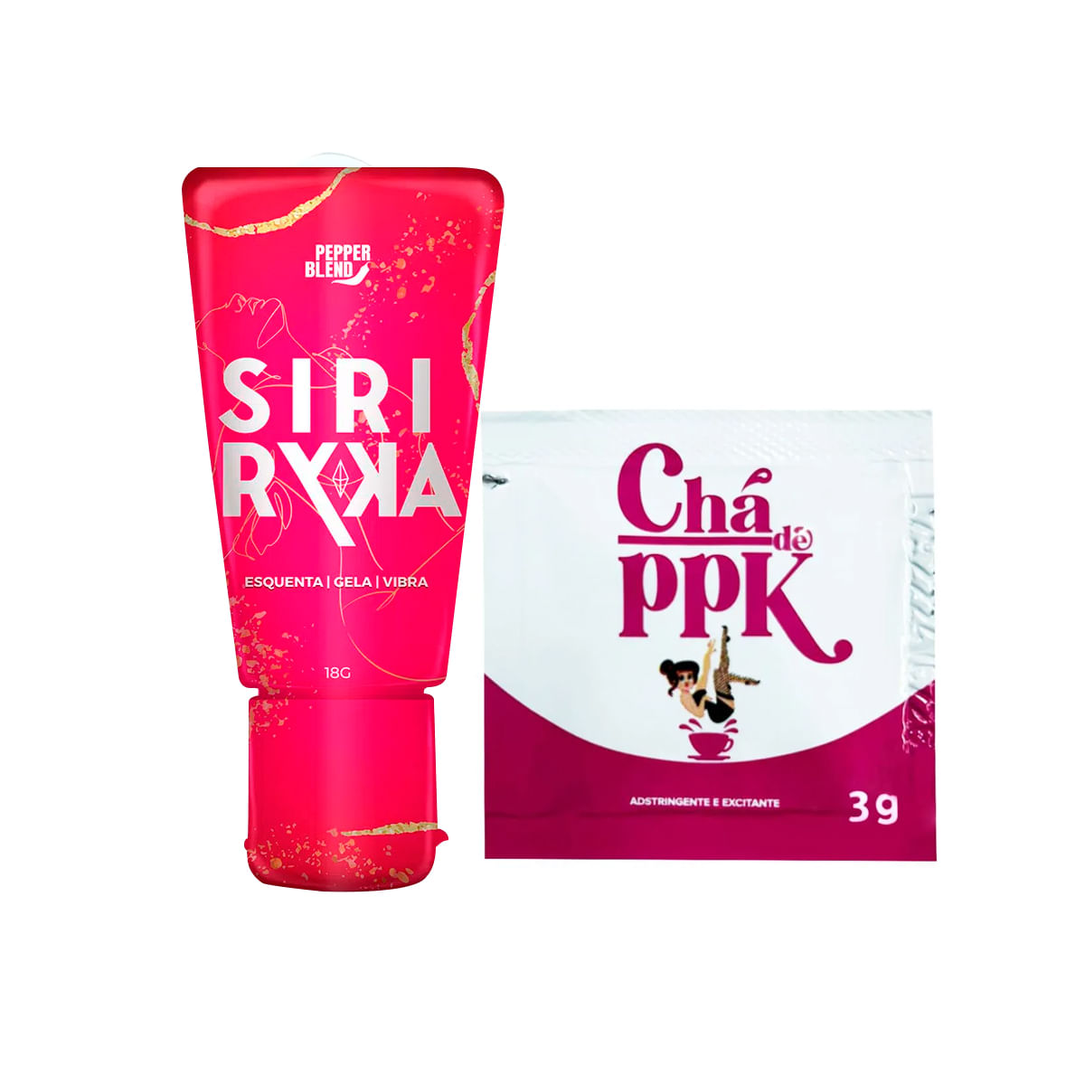 Duplinha com Siri Ryka Gel Comestível Esquenta, Gela e Vibra e Chá de PPK Gel Adstrigente Excitante
