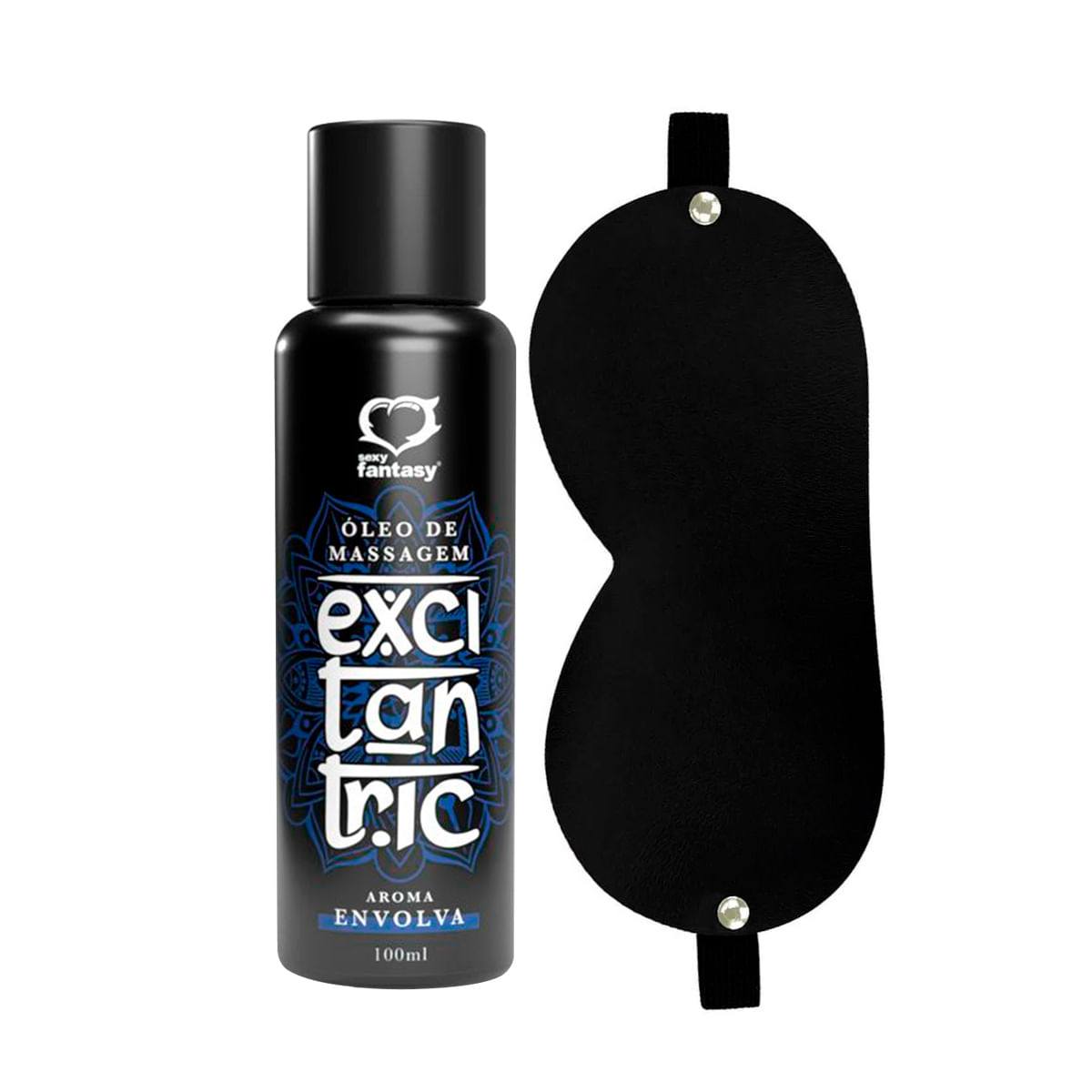 Duplinha com Óleo de Massagem Excitantric Aroma Envolva e Venda Arredondada Preta