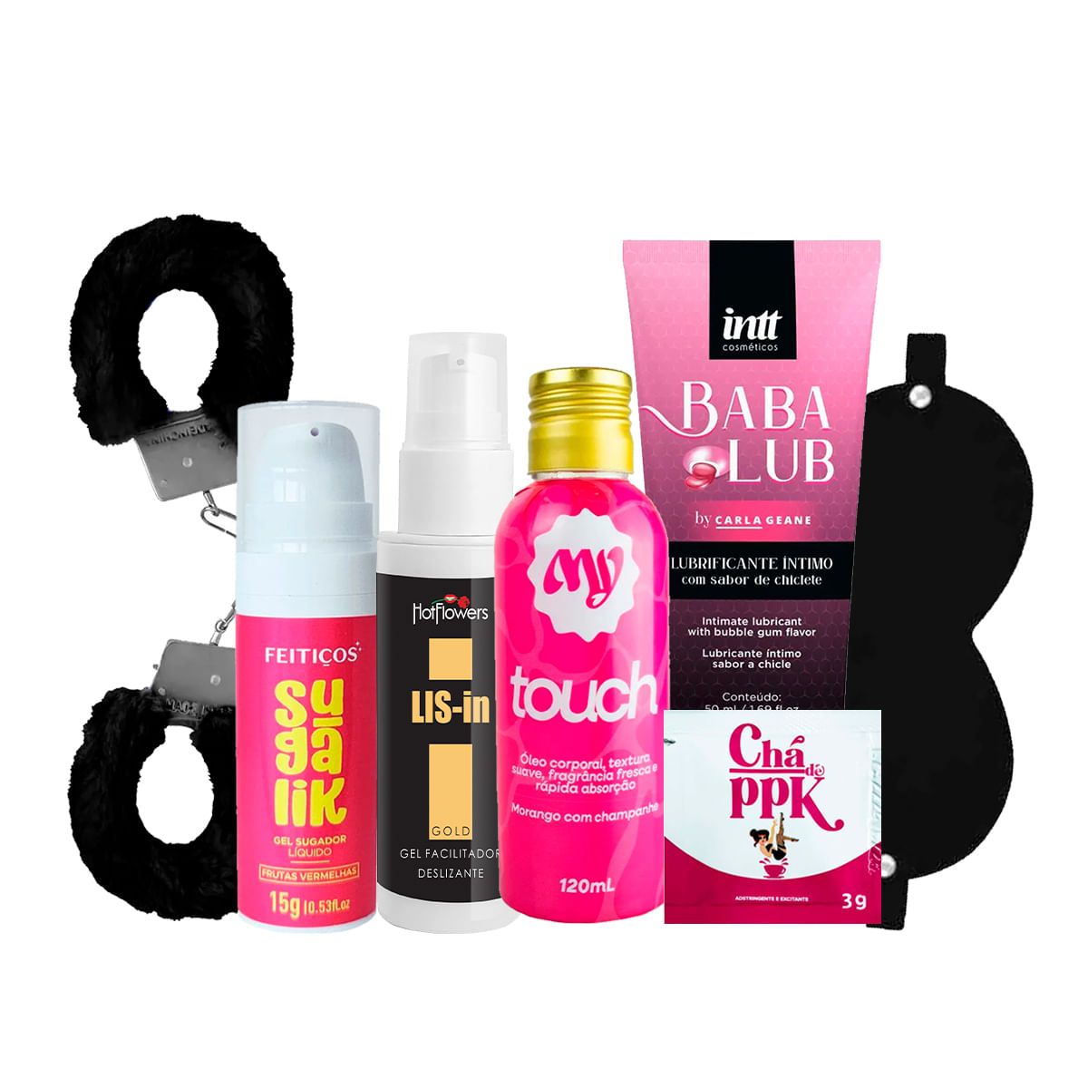 Kit com Venda LIS-In Sugalik MyCuff Algema MyTouch Óleo Babalub e Chá de PPK