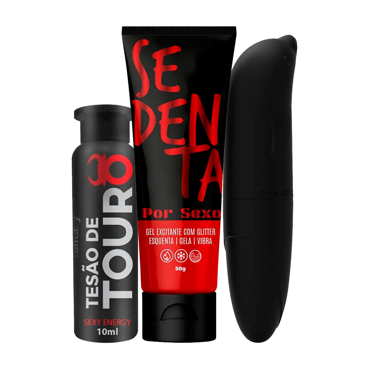 Kit com Sedenta Por Sexo Vibrador Ponto G em Formato de Golfinho e Tesão de Touro Afrodisíaco Natura