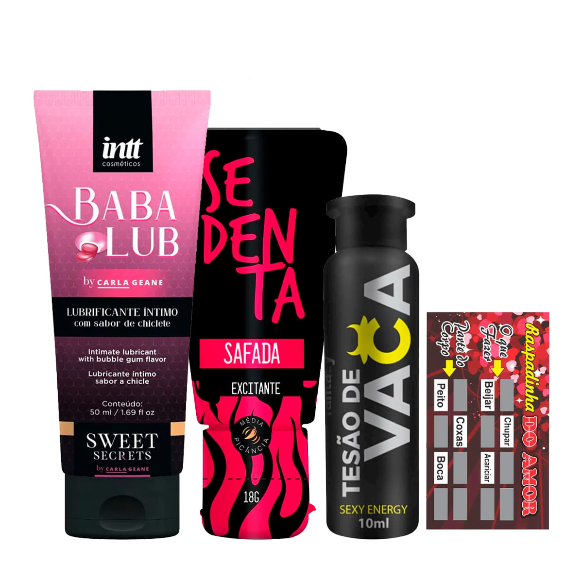 Kit com Babalub Sedenta Safada Tesão de Vaca Raspadinha do Amor