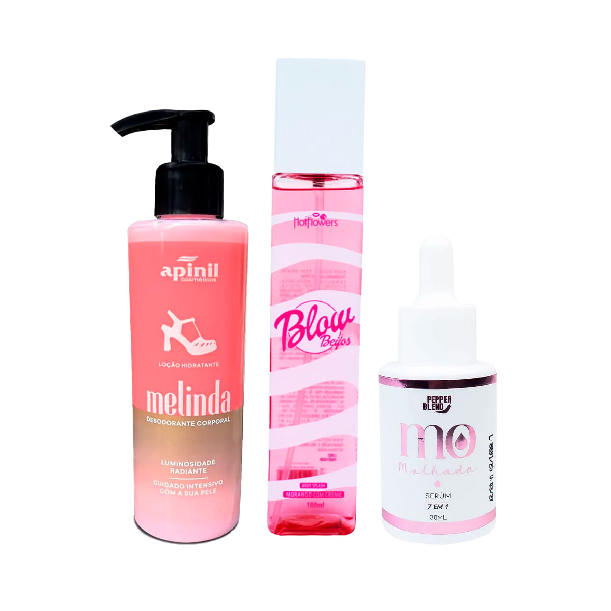 Kit com Blow Girl Beijos Body Splash Loção Hidratante Melinda e Sérum Íntimo 7 em 1  MO Molhada