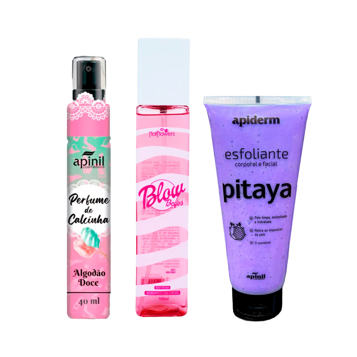 Kit com Blow Girl Beijos Body Splash Perfume de Calcinha Aromático e Esfoliante Corporal e Facial