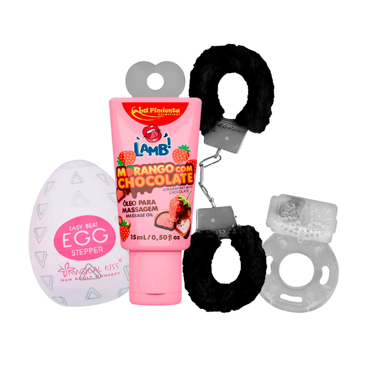 Kit com Lamb Óleo para Massagem Algema MyCuff Anel Peniano e Masturbador Masculino Egg Stepper