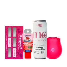 Kit com Energético Revoada Estimulador de Clitóris de Rosa Lamb Óleo para Massagem e Raspadinha