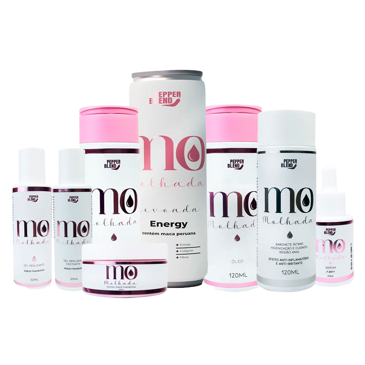 Kit Linha MO com Lubrificantes Sabonetes Íntimos Energético Revoada Mousse Óleo e Serum Hidratantes