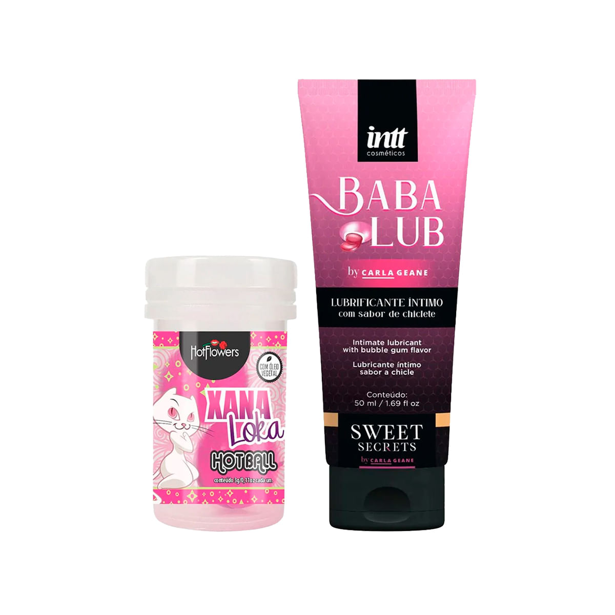 Duplinha com Hot Ball Xana Loka Esquenta Esfria Vibra e Babalub Lubrificante Beijável à Base d'Água