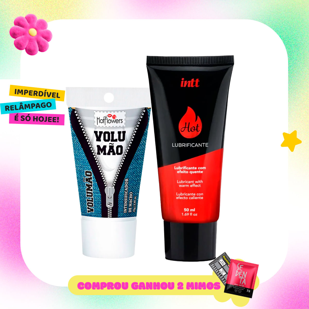 Duplinha com Volumão Gel Excitante Masculino e Lubrificante Hot a Base de Água