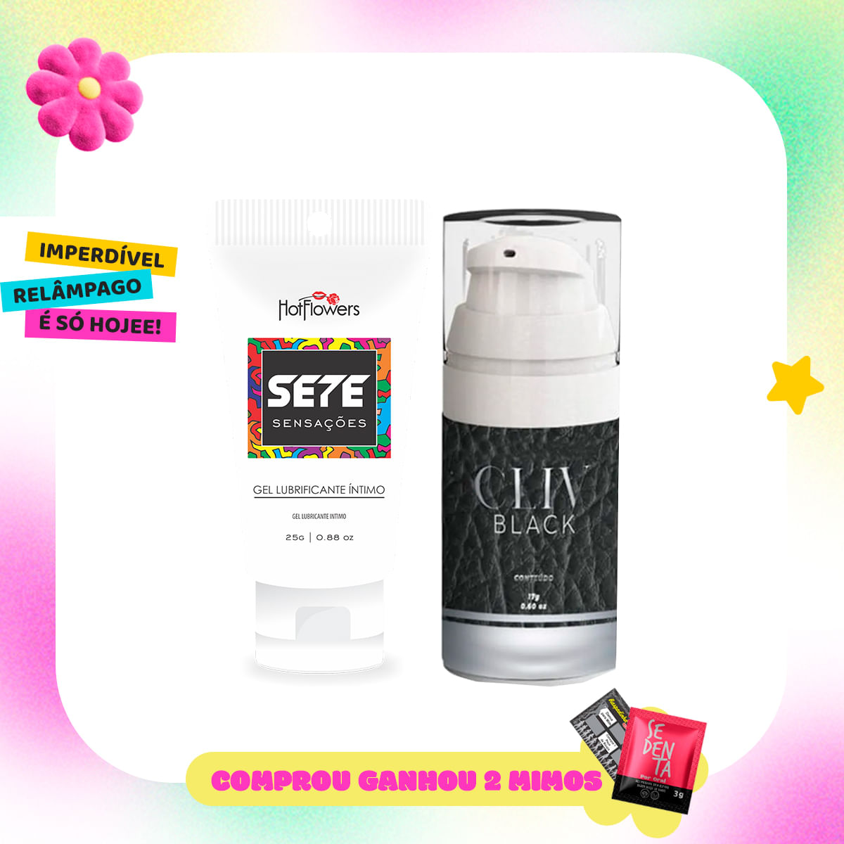 Duplinha com Sete Sensações Lubrificante Íntimo Anal e Cliv Black Gel Facilitador Anal