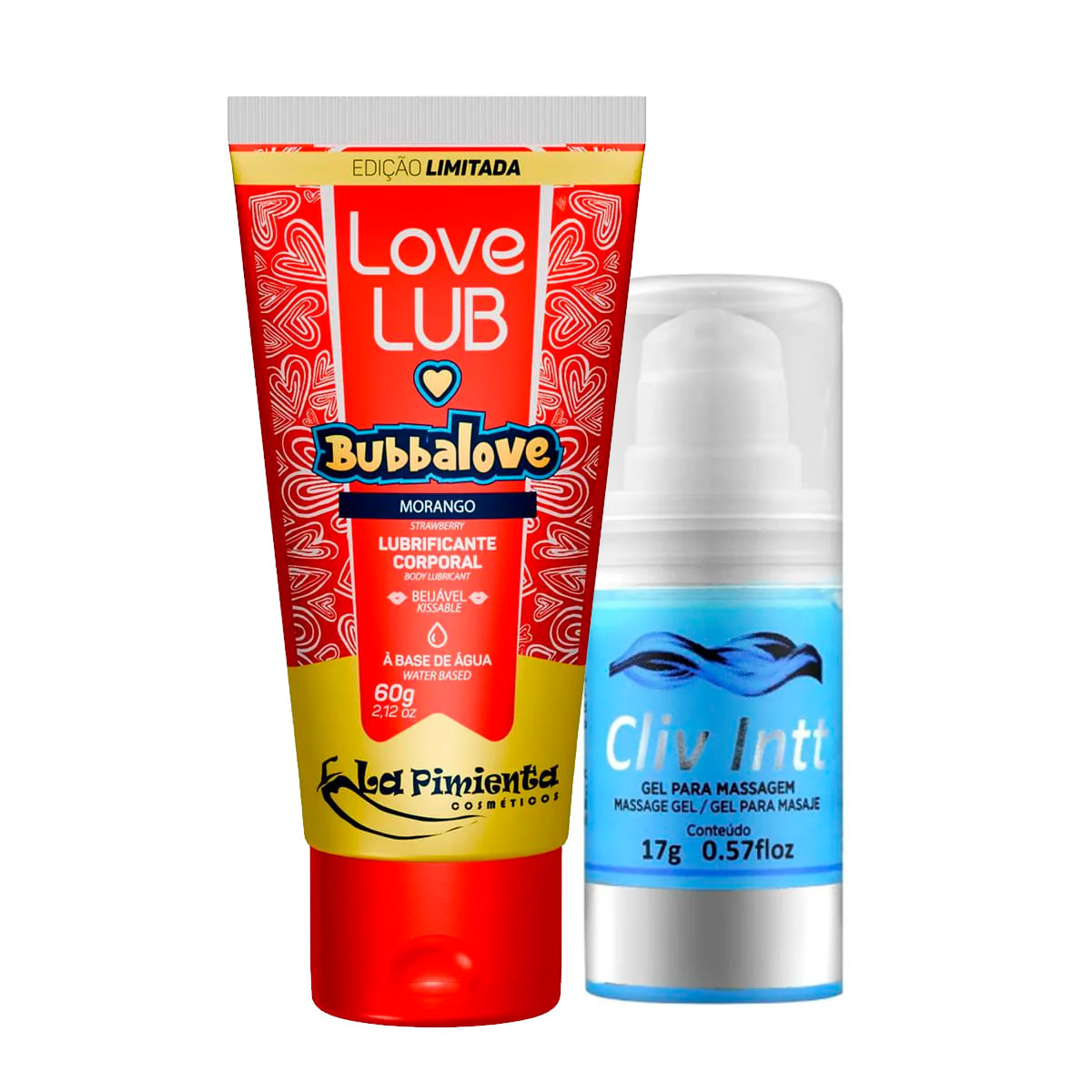 Duplinha com Love Lub Bubbalove Lubrificante Beijável e Cliv Intt Dessensibilizante Anal