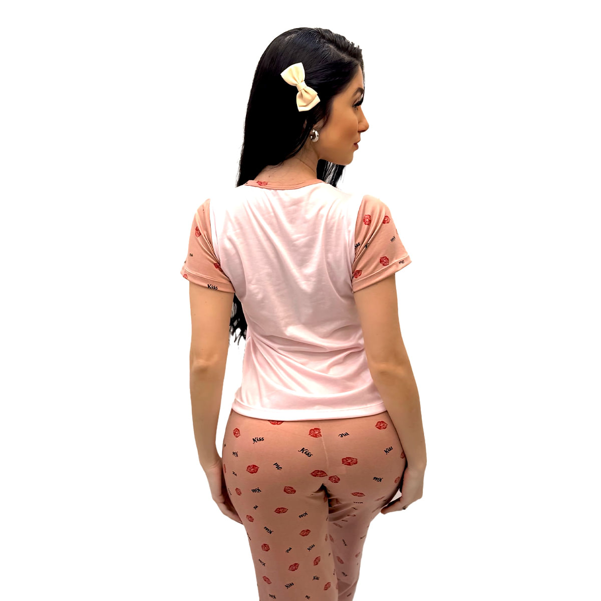 Pijama Suede com Camisa Lisa e Calça Estampada Hot Love