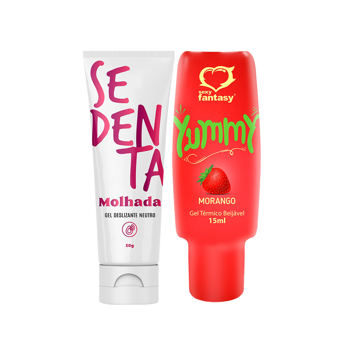 Duplinha com Yummy Gel Térmico Beijável e Sedenta Molhada Gel Deslizante Neutro