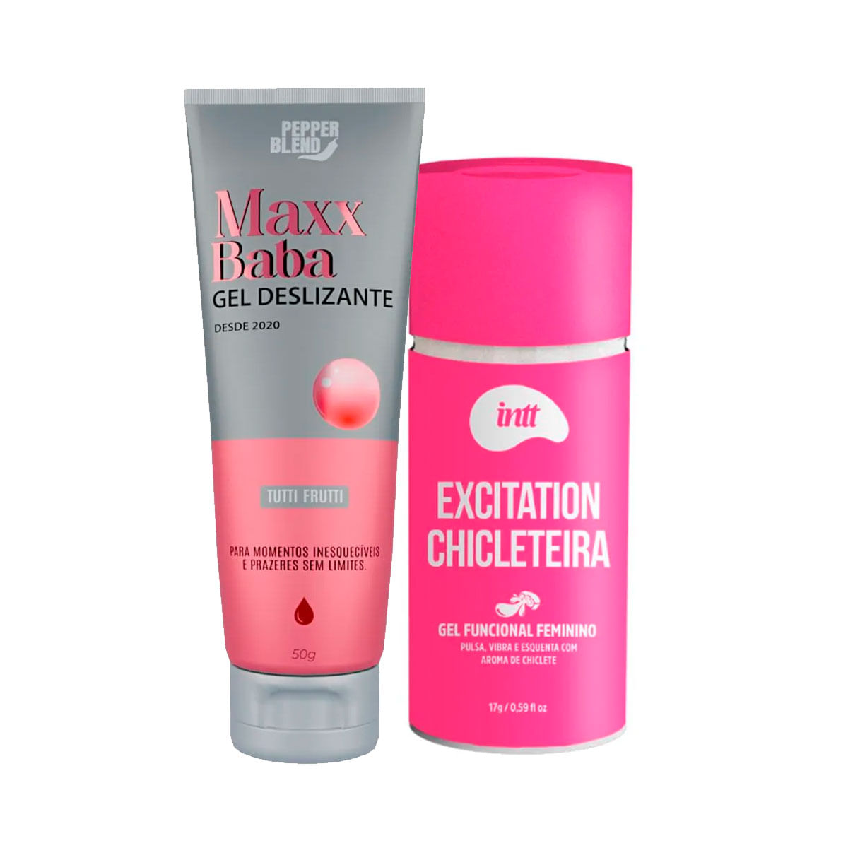 Duplinha com Maxx Baba Lubrificante Gel Deslizante e Excitation Chicleteira Excitante Feminino