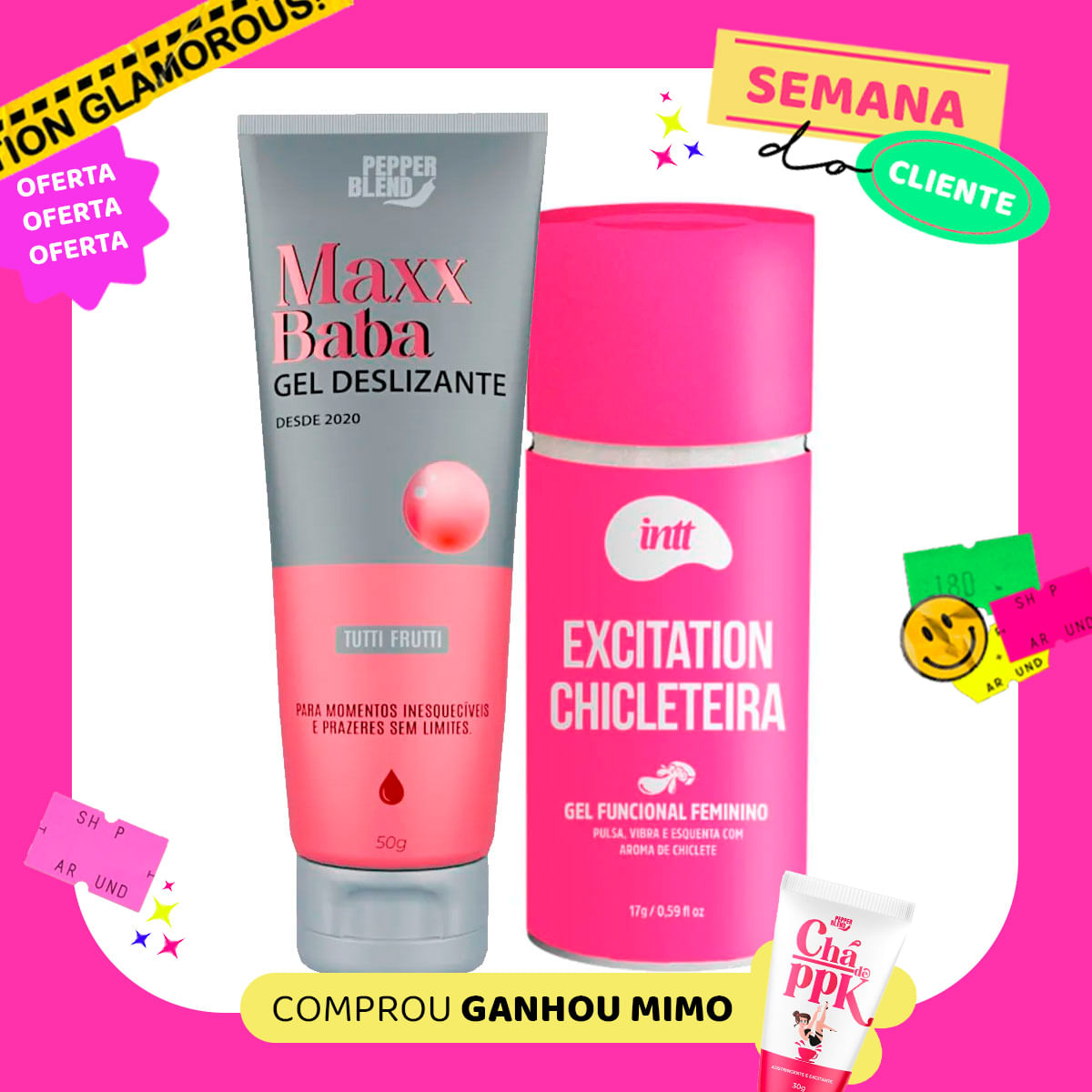 Duplinha com Maxx Baba Lubrificante Gel Deslizante e Excitation Chicleteira Excitante Feminino