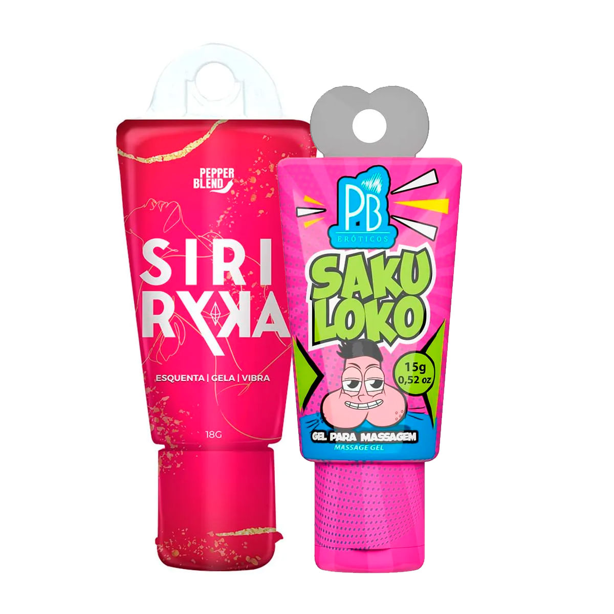 Duplinha com Siri Ryka Gel Comestível Esquenta Gela e Vibra e Gel para Massagem Corporal Saku Loko