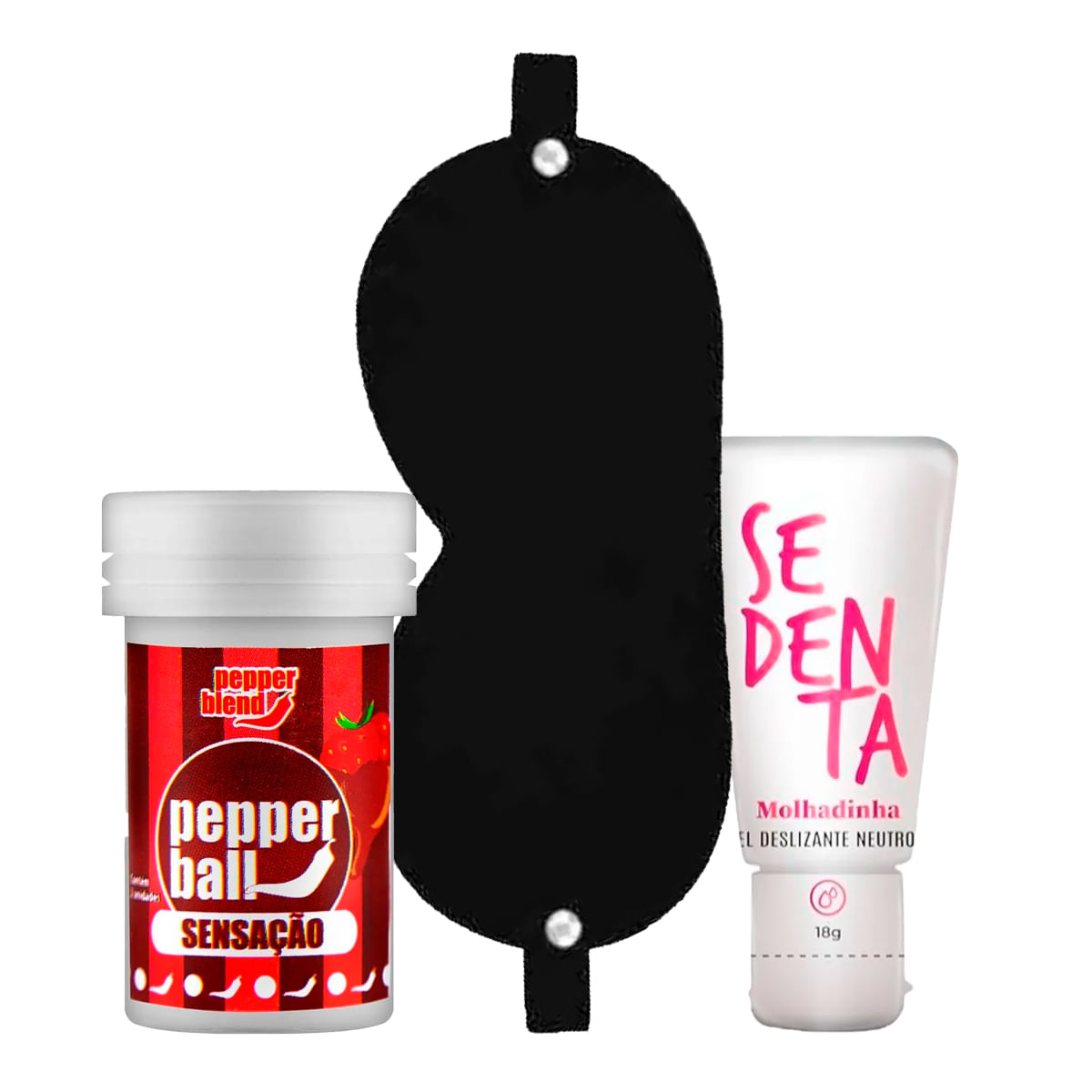 Kit com Sedenta Molhadinha Venda em Couro e Pepper Ball Bolinha Explosiva Saborosa