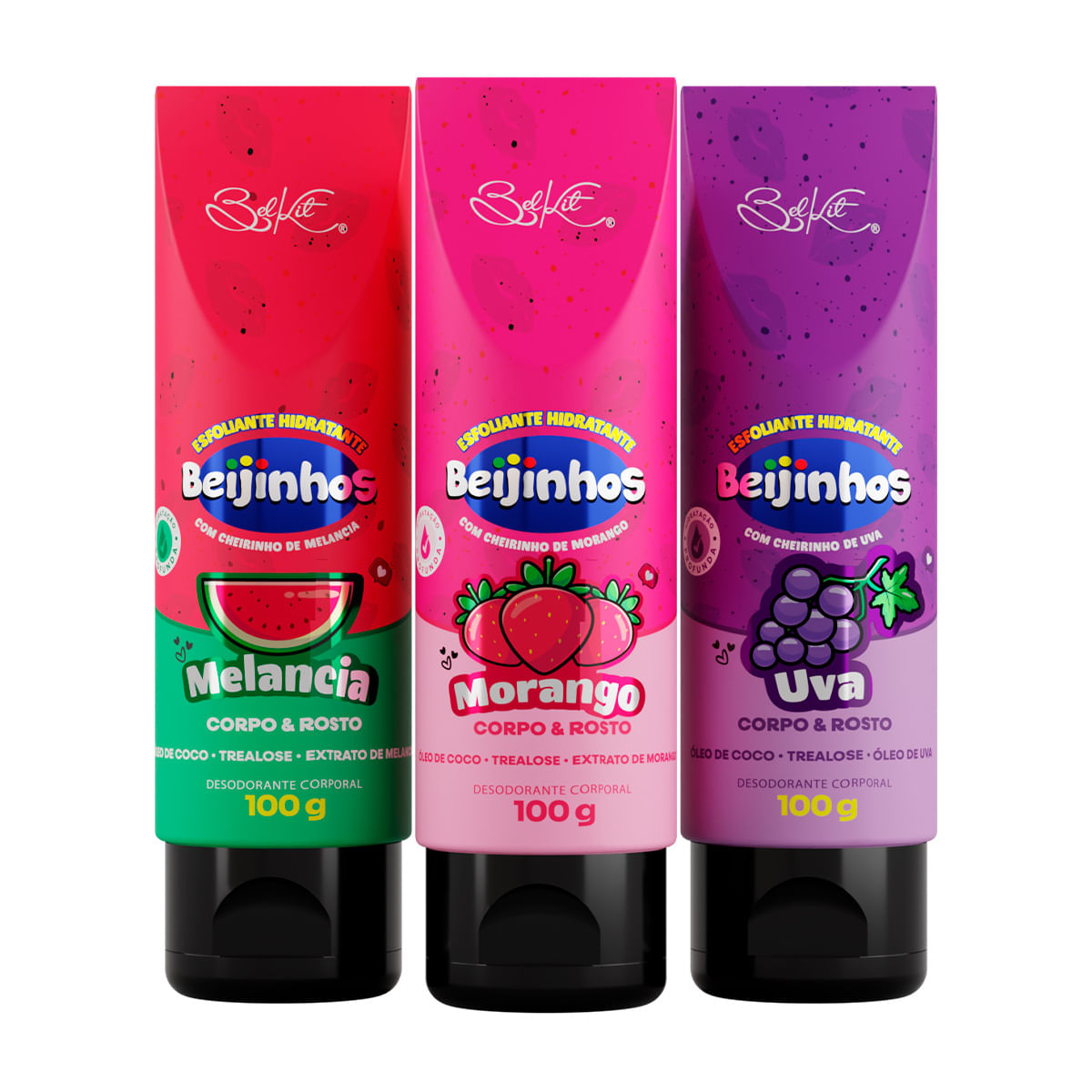 Esfoliante Hidratante Corpo e Rosto Beijinhos 100g Belkit