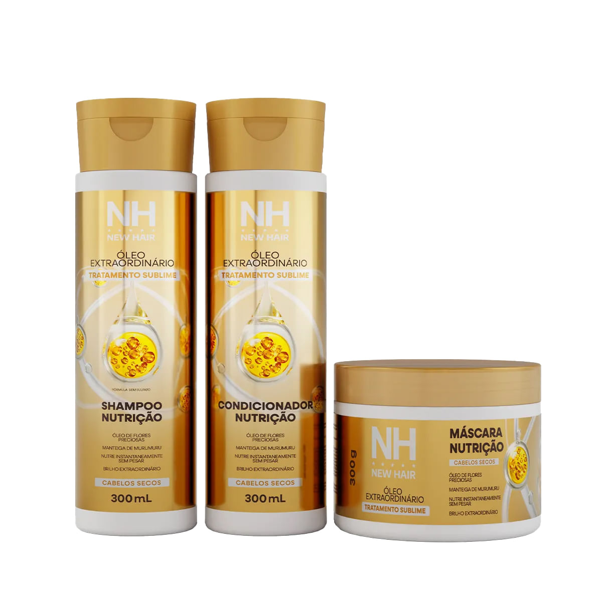 Kit Capilar Óleo Extraordinário com Shampoo Condicionador e Máscara Linha New Hair Belkit