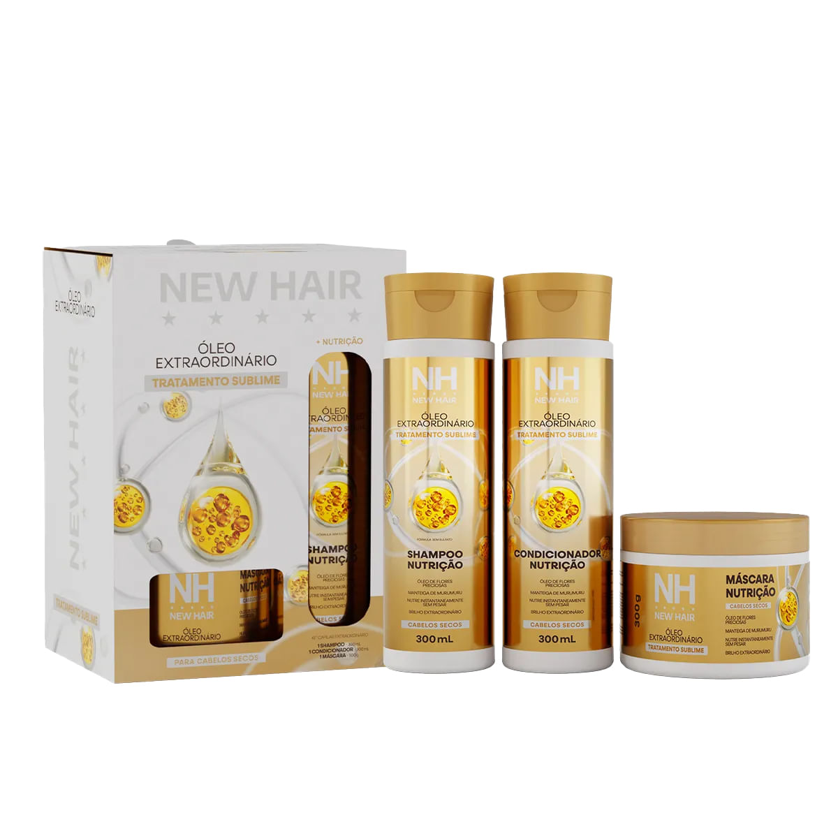 Kit Capilar Óleo Extraordinário com Shampoo Condicionador e Máscara Linha New Hair Belkit